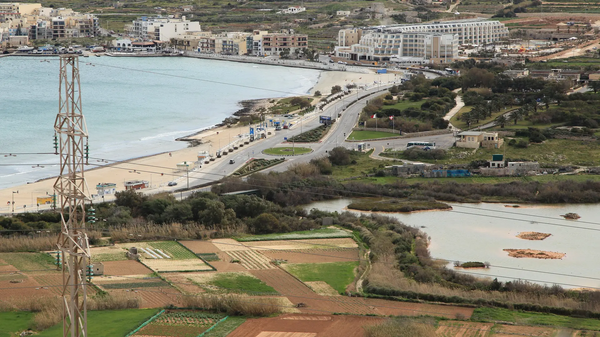 The wide sandy sweep of Mellieħa Bay (Għadira) on Malta's north coast, the island's main family-beach area