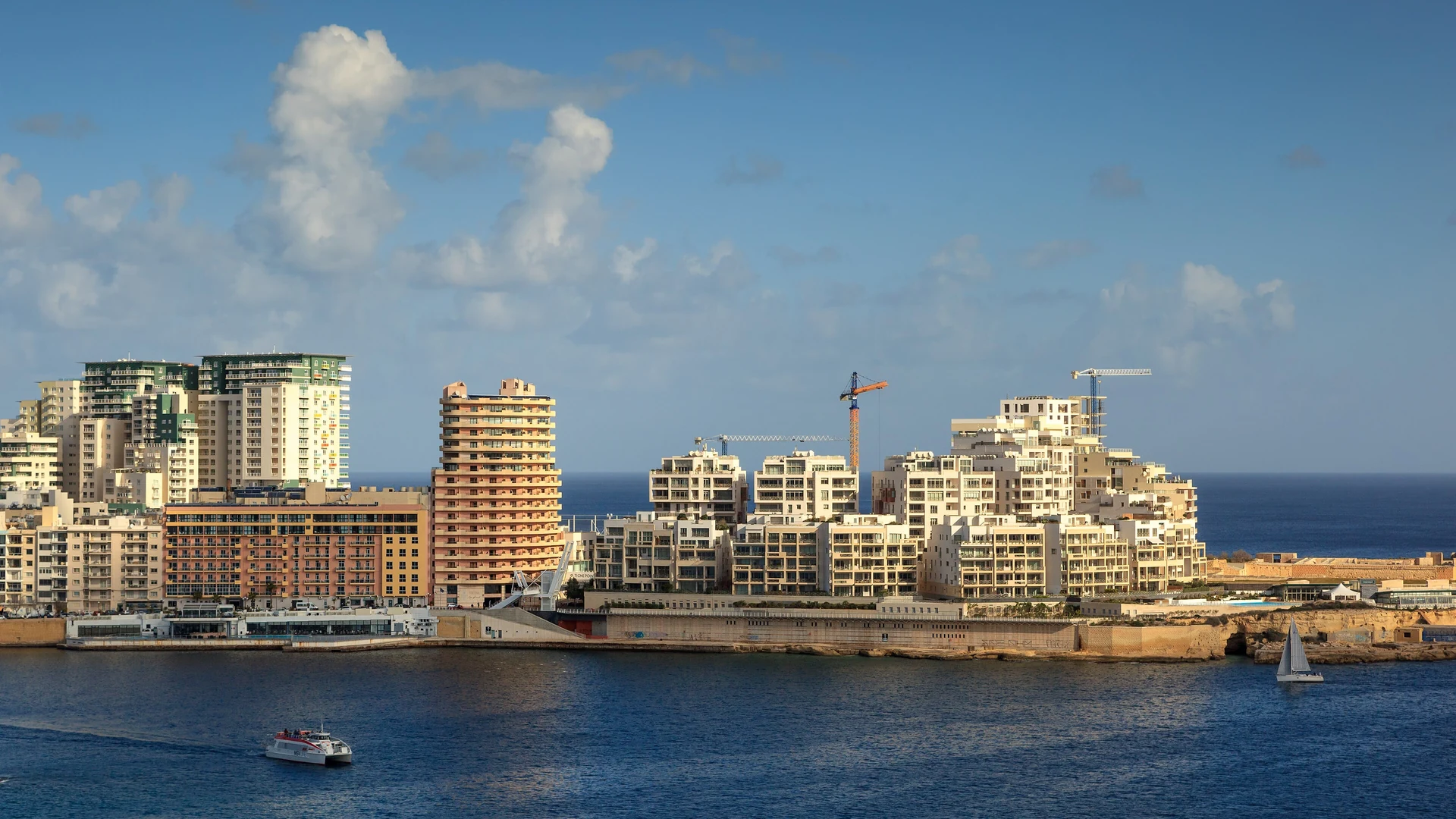 Seafront apartment blocks on the Tigné peninsula in Sliema, Malta