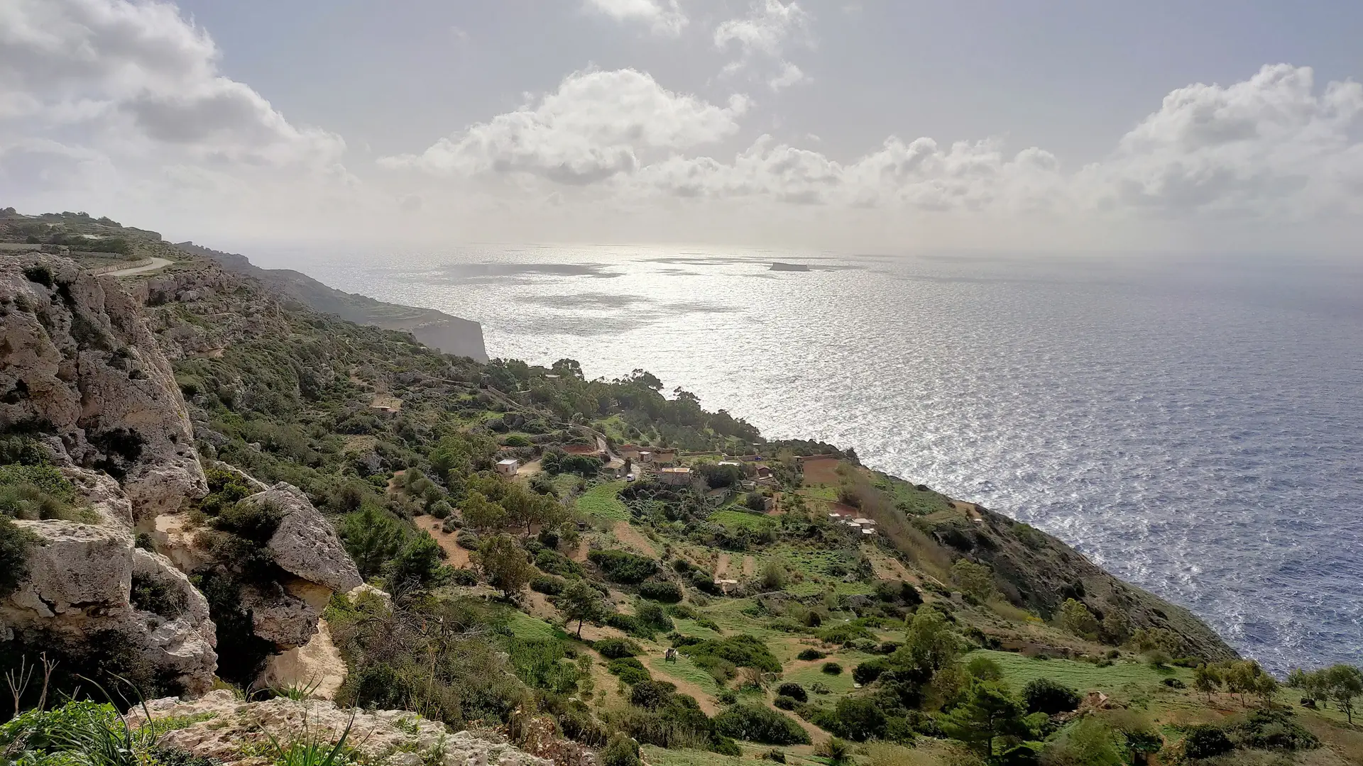 The sheer limestone face of the Dingli Cliffs above the Mediterranean on Malta's southwest coast