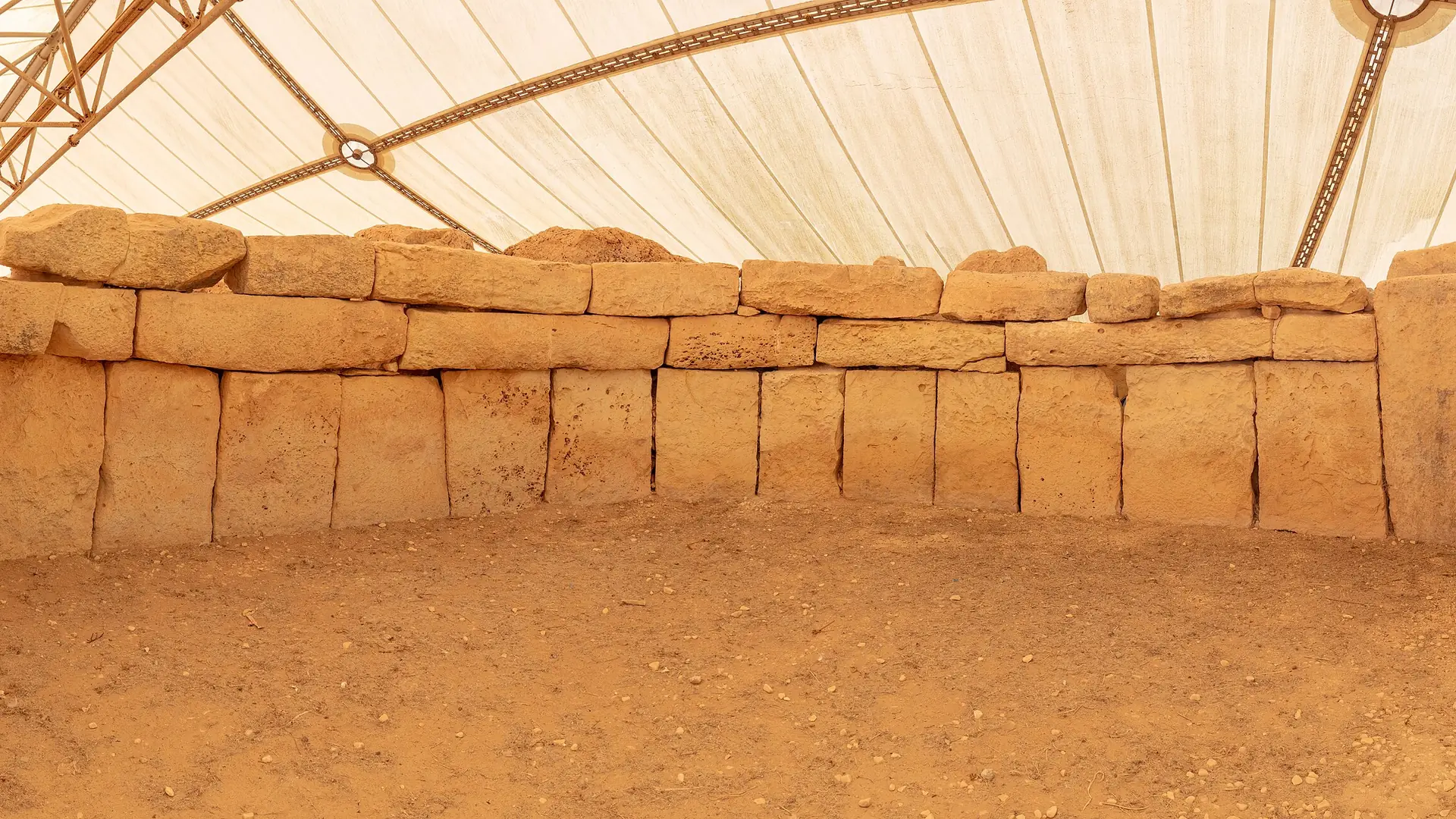 The Mnajdra megalithic temple complex on the southern cliffs of Malta, looking out over the Mediterranean Sea