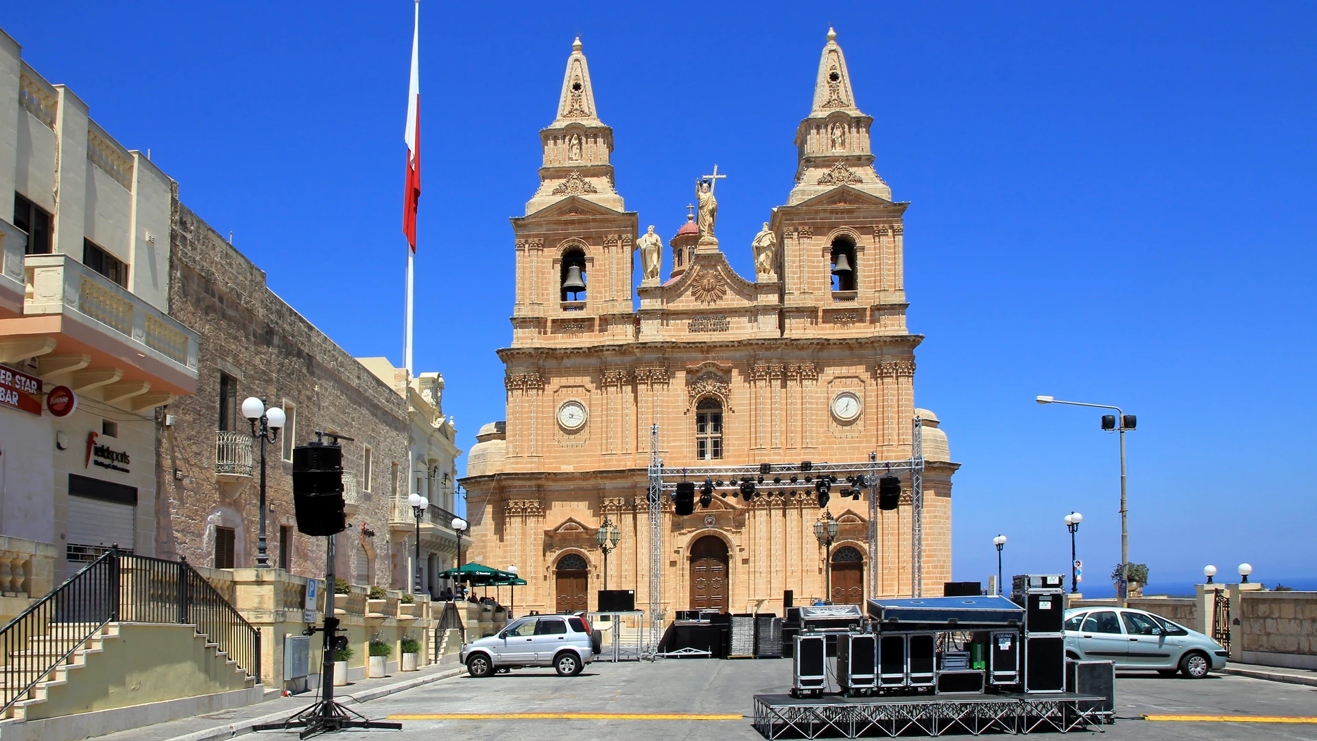 Mellieħa's parish church standing above the town on its hilltop ridge