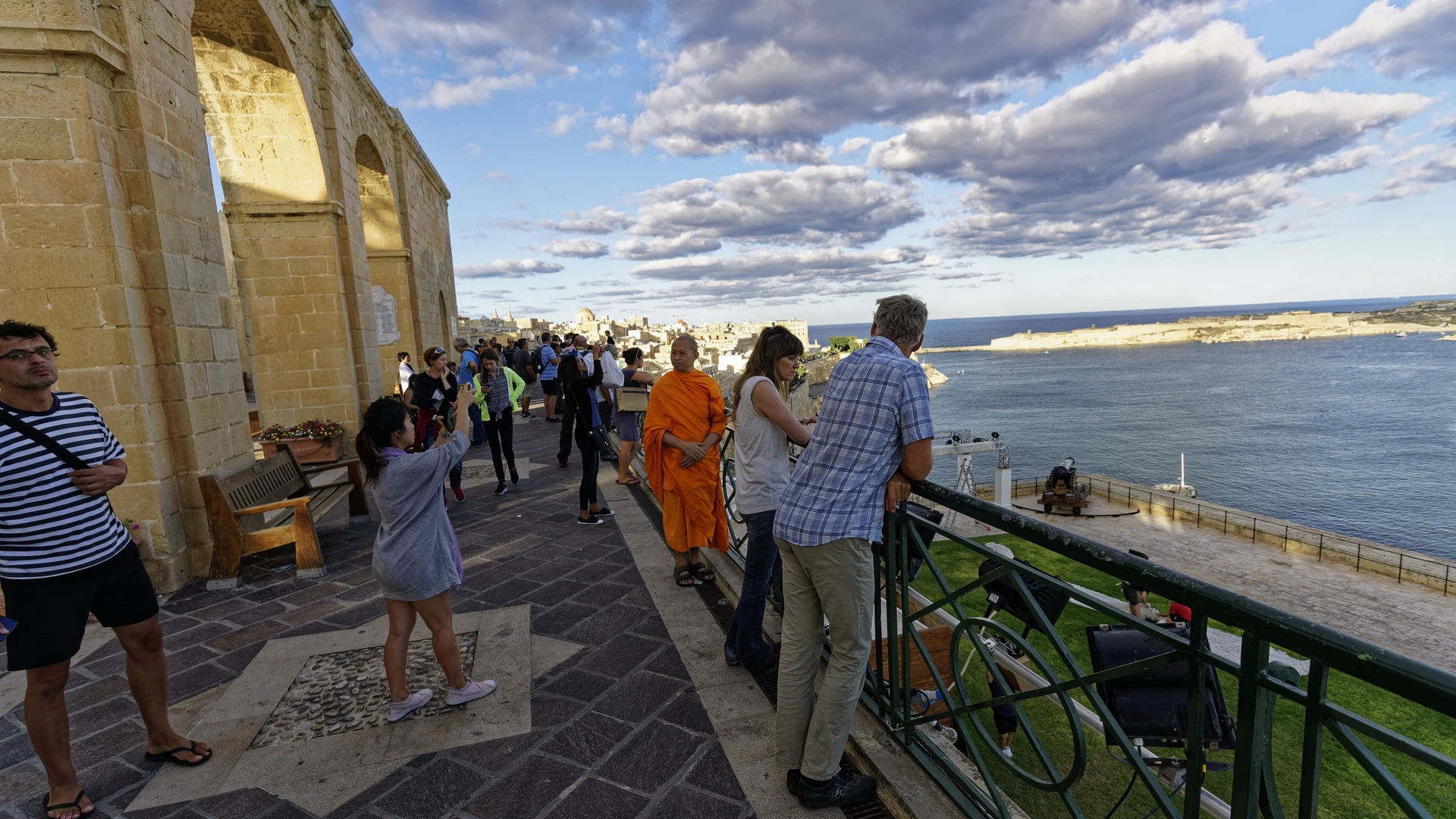 The arched terrace of the Upper Barrakka Gardens in Valletta overlooking the Grand Harbour
