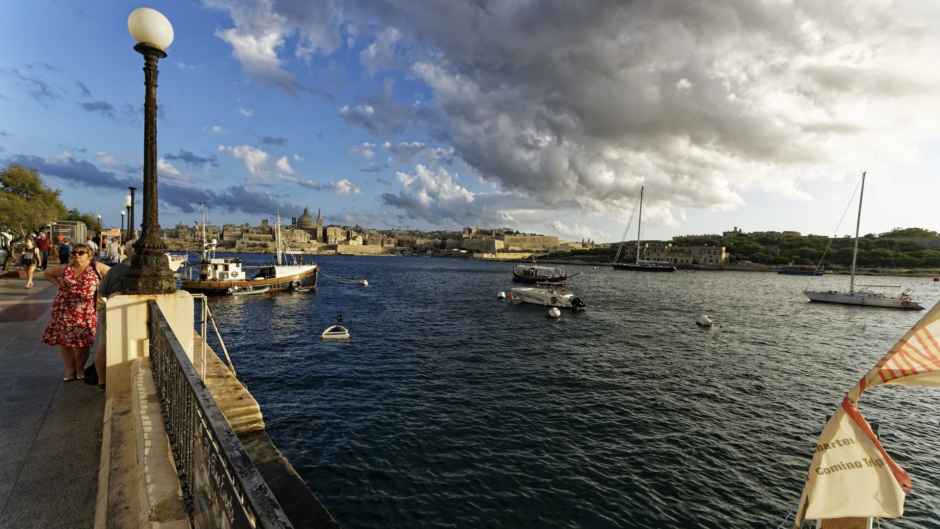 The Sliema seafront and harbour with boats and waterfront buildings, Malta