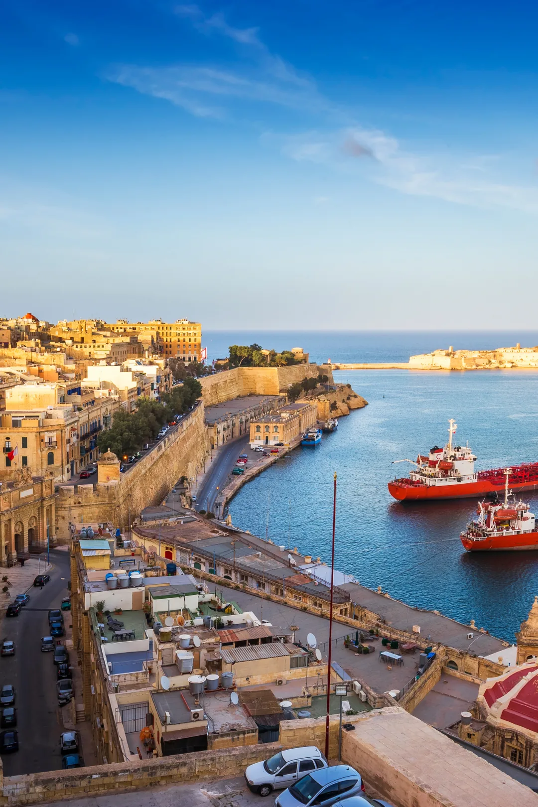 Valletta's old town and Grand Harbour in warm evening light, Malta